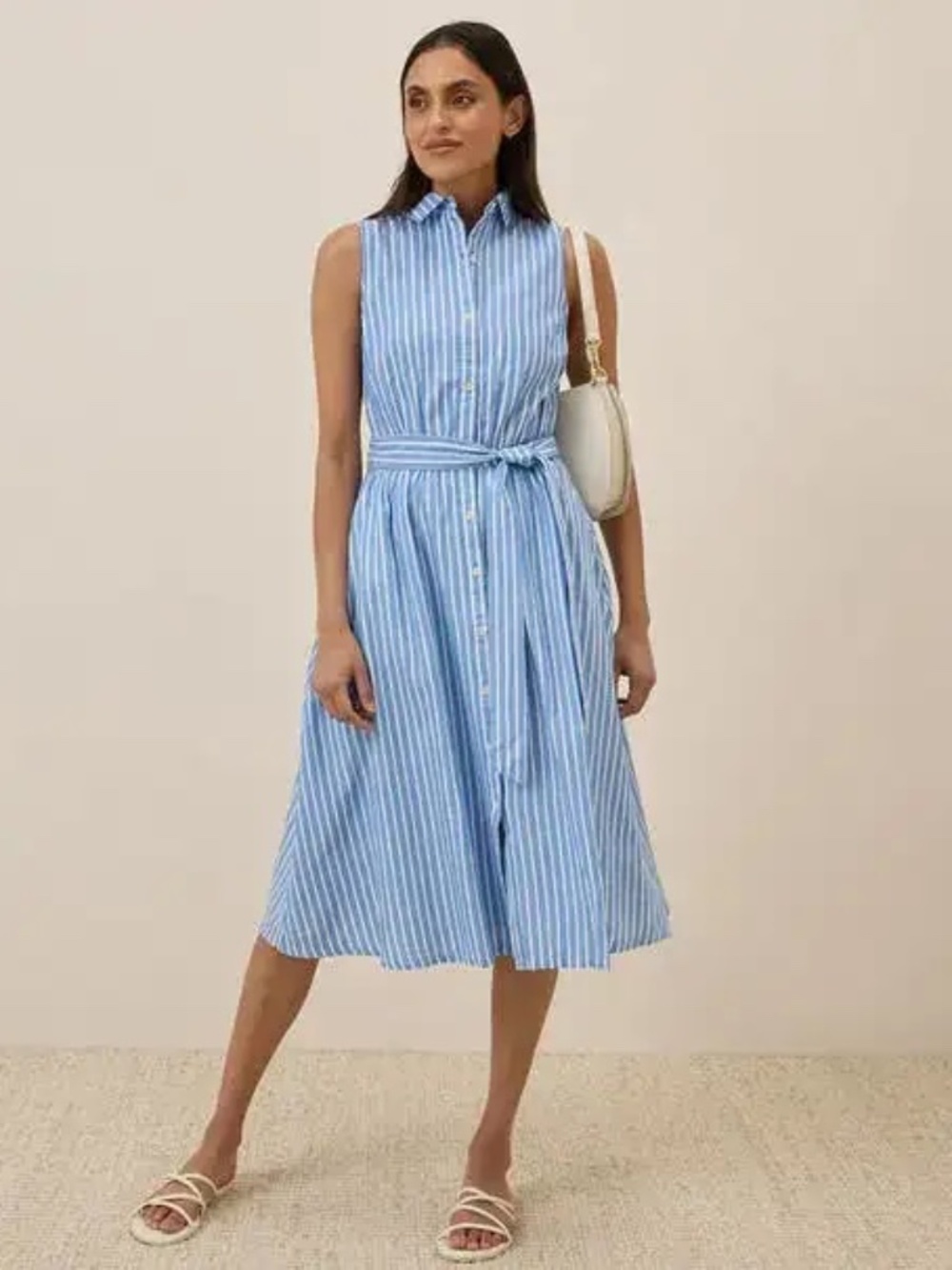 PACT Sunset Organic Cotton Sleeveless Shirtdress Blue White Stripe